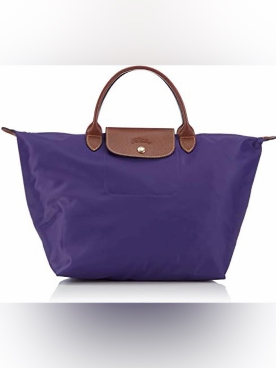 Longchamp Handbags - Longchamp Le Pliage Original Top Handle Bag in purple & brown leather